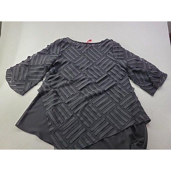 IC Connie K Black Asymmetrical Textured Chiffon Stripe Blouse Flutter Sleeve - S - Picture 10 of 10